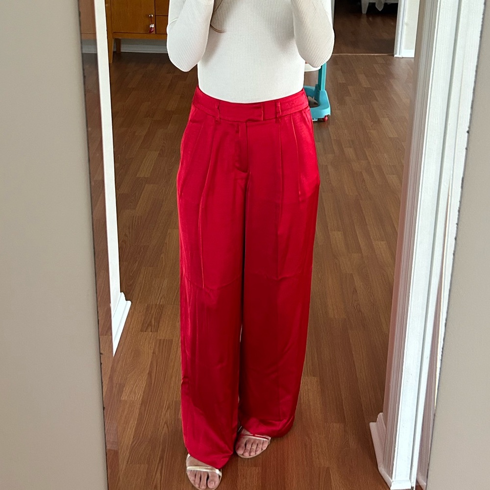 A new day red high waisted satin pants